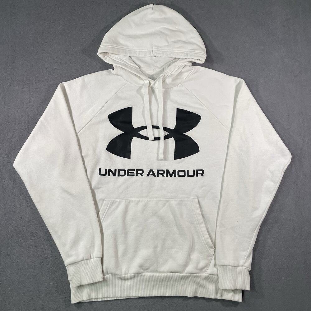 Under Armour Hoodie Sweatshirt Mens Medium White Loose Fit Pullover Logo